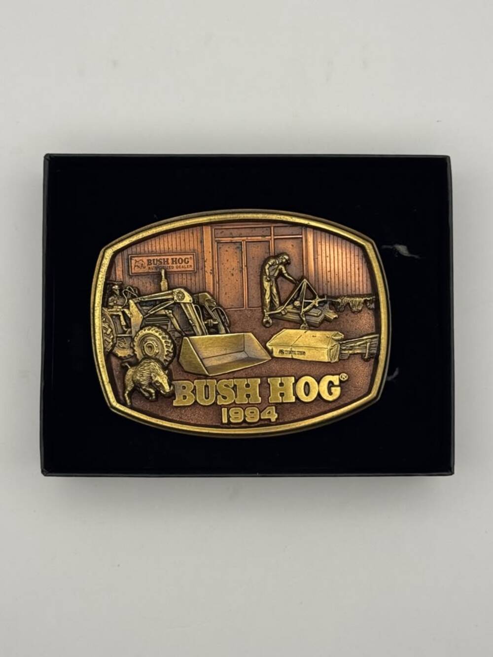 Bush Hog 1984 Belt Buckle Farm Equipment Scene Presentation Box Rectangular